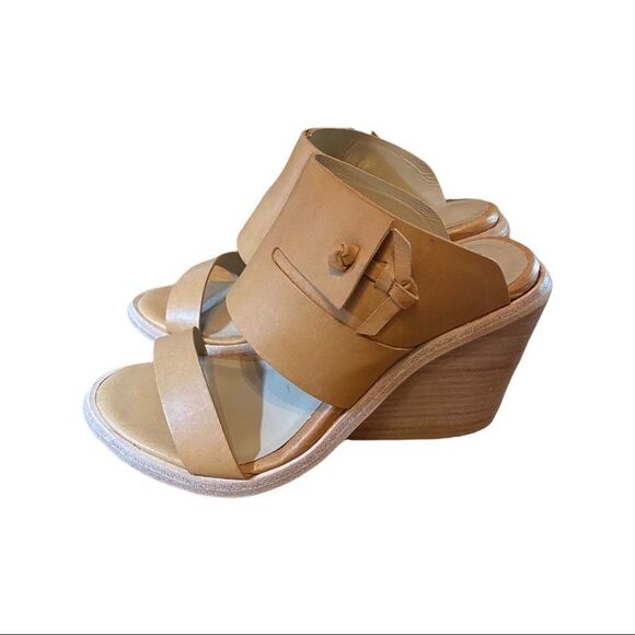 Wal & Pai "Cole" Nude Calf Leather Slide Wedge Sandals with Box 38 7.5 - Picture 2 of 5